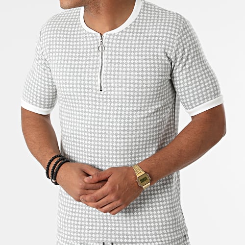 Ensemble Tee Shirt Short A Carreaux 157T Gris Blanc