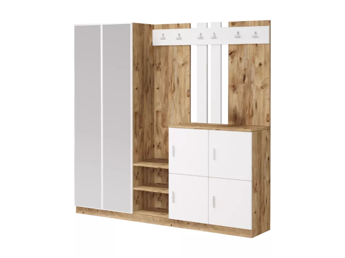 Meuble d'entrée avec miroir bois et blanc ANKA