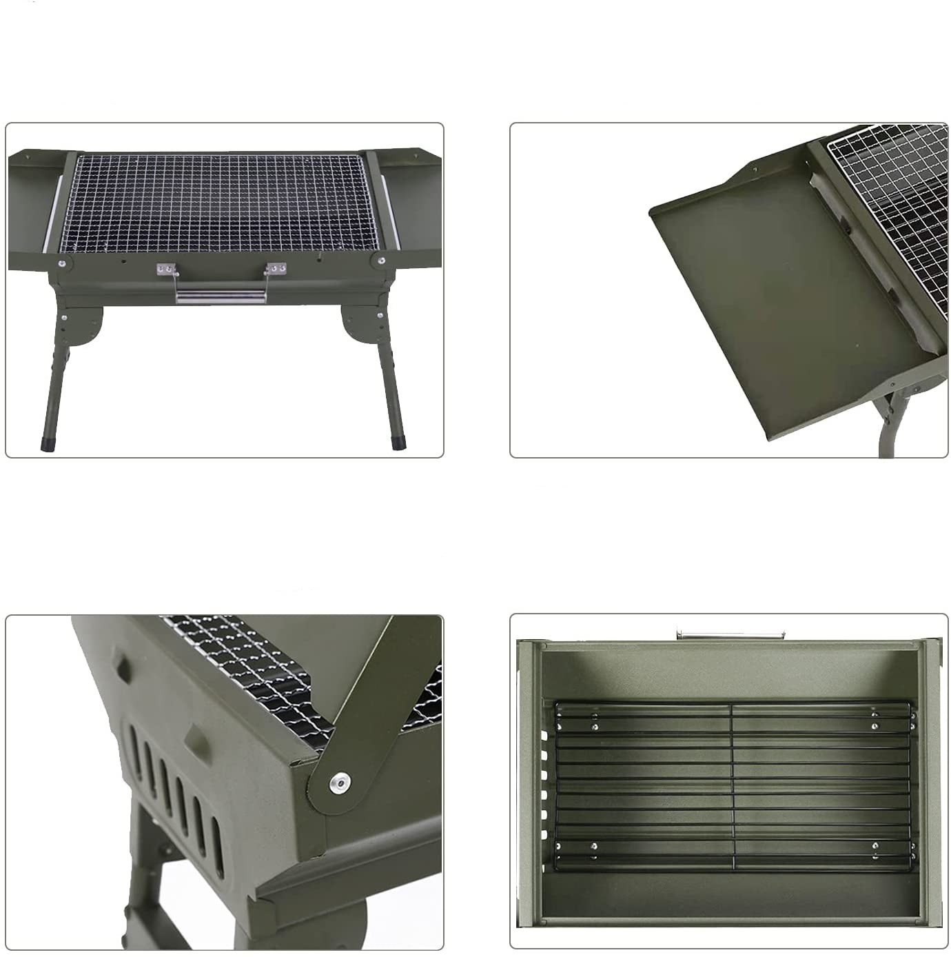 Faltbarer Aluminium Grill Portabler Outdoor BBQ Kohlegrill inkl. Tragegriff - Grün