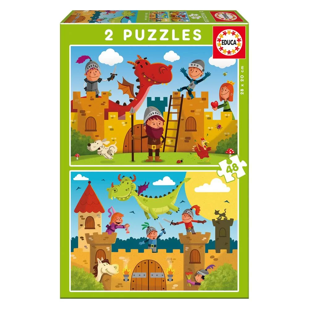2 PUZZLES DE 48 PIECES DRAGONS ET CHEVALIERS