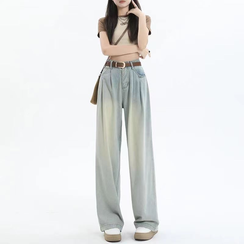 Everose - High Waist Washed Wide Leg Jeans