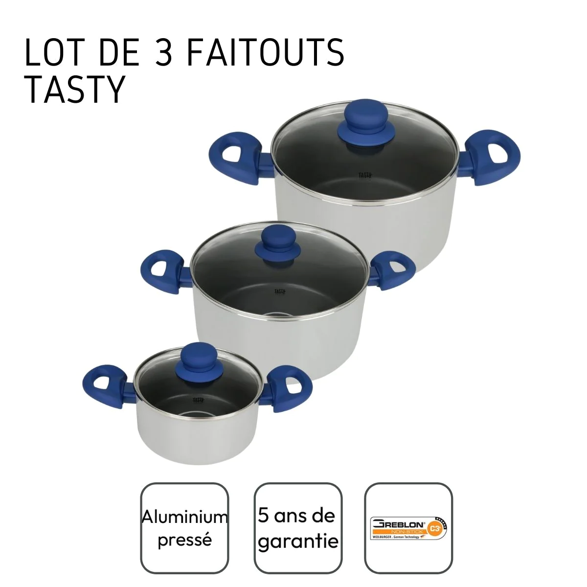 Set de 3 Faitout avec doseur d'huile et couvercle 16cm / 20cm / 24cm C