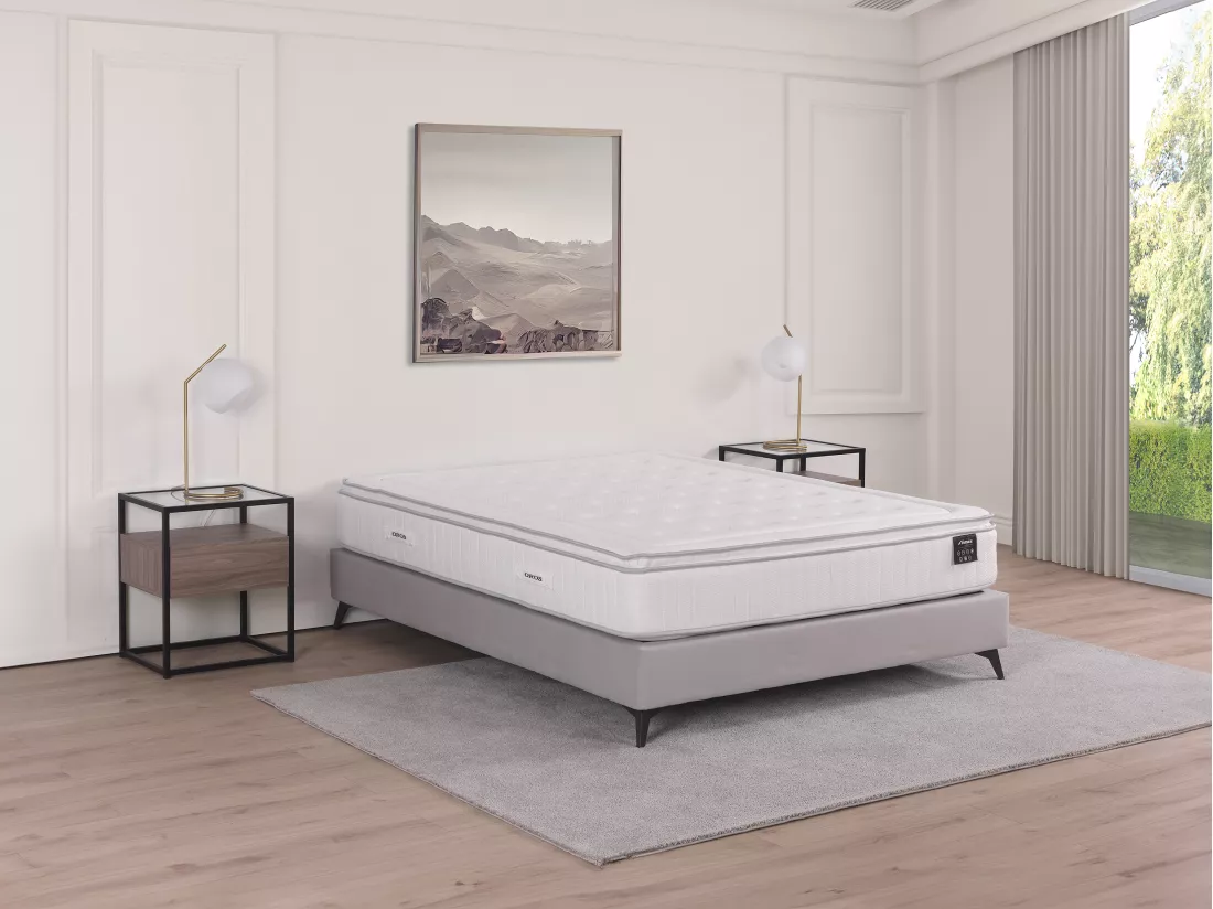Matelas 140 x 190 cm hybride anti-feu ressorts ensachés 5 zones, mémoire de forme et surmatelas intégré ép.28cm - OROS de YSMÉE HÔTEL