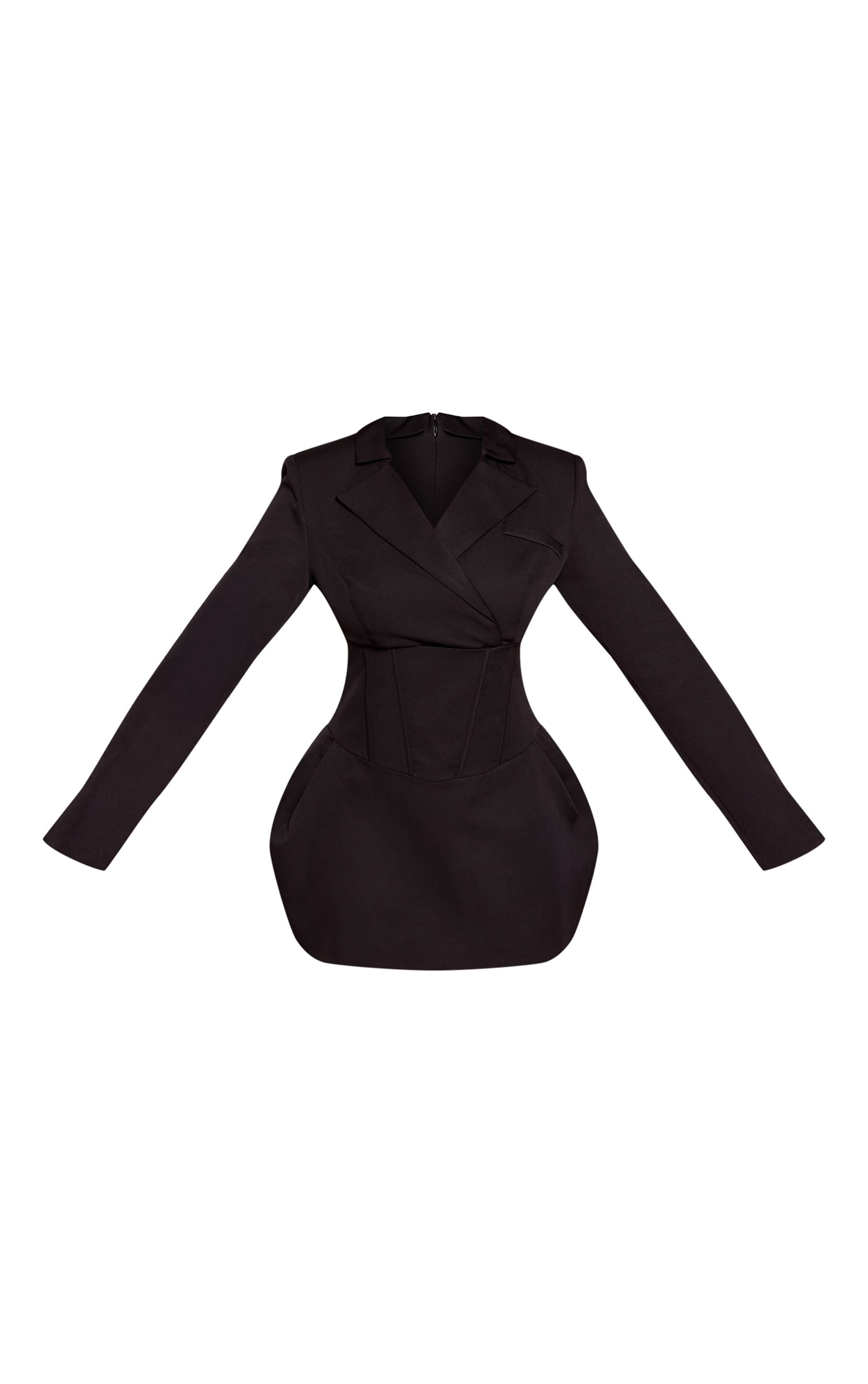 Noir Robe Blazer Cintrée À Manches Longues Avec Corset Galbant Et Hanches Sculptées
