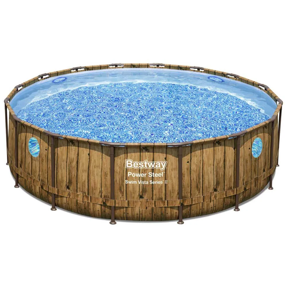 Bestway Power Steel Swim Vista Series Wood Ø 488 X 122 cm Stahl Runder Aufstellpool