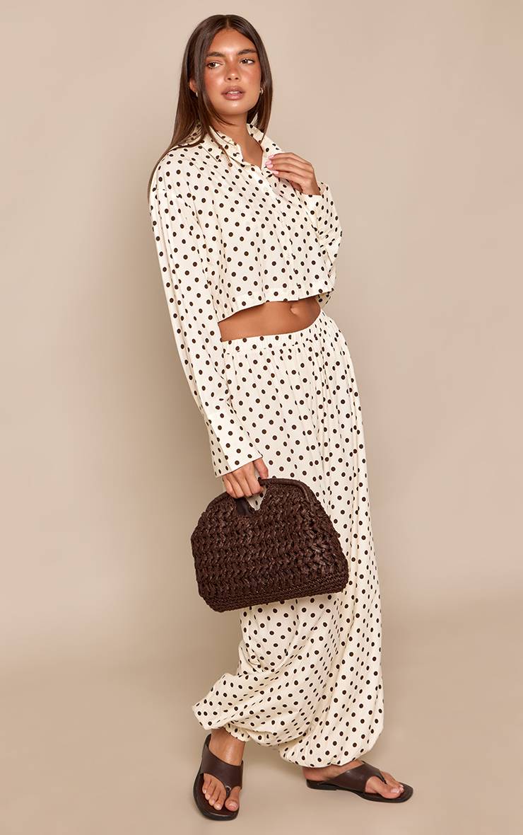 Crème Ensemble Coordonné Pantalon À Ourlet Ballon À Pois
