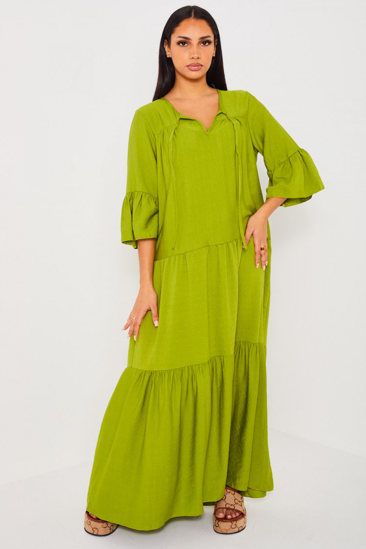 Robe longue évasée verte