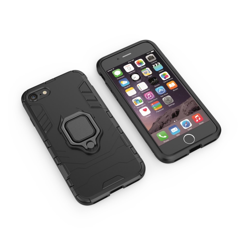 iPhone SE (2022/2020) / 8 / 7 / 6S Hybrid Outdoor Hardcase Hülle   Magnetischer Kickstand Haltering - Schwarz