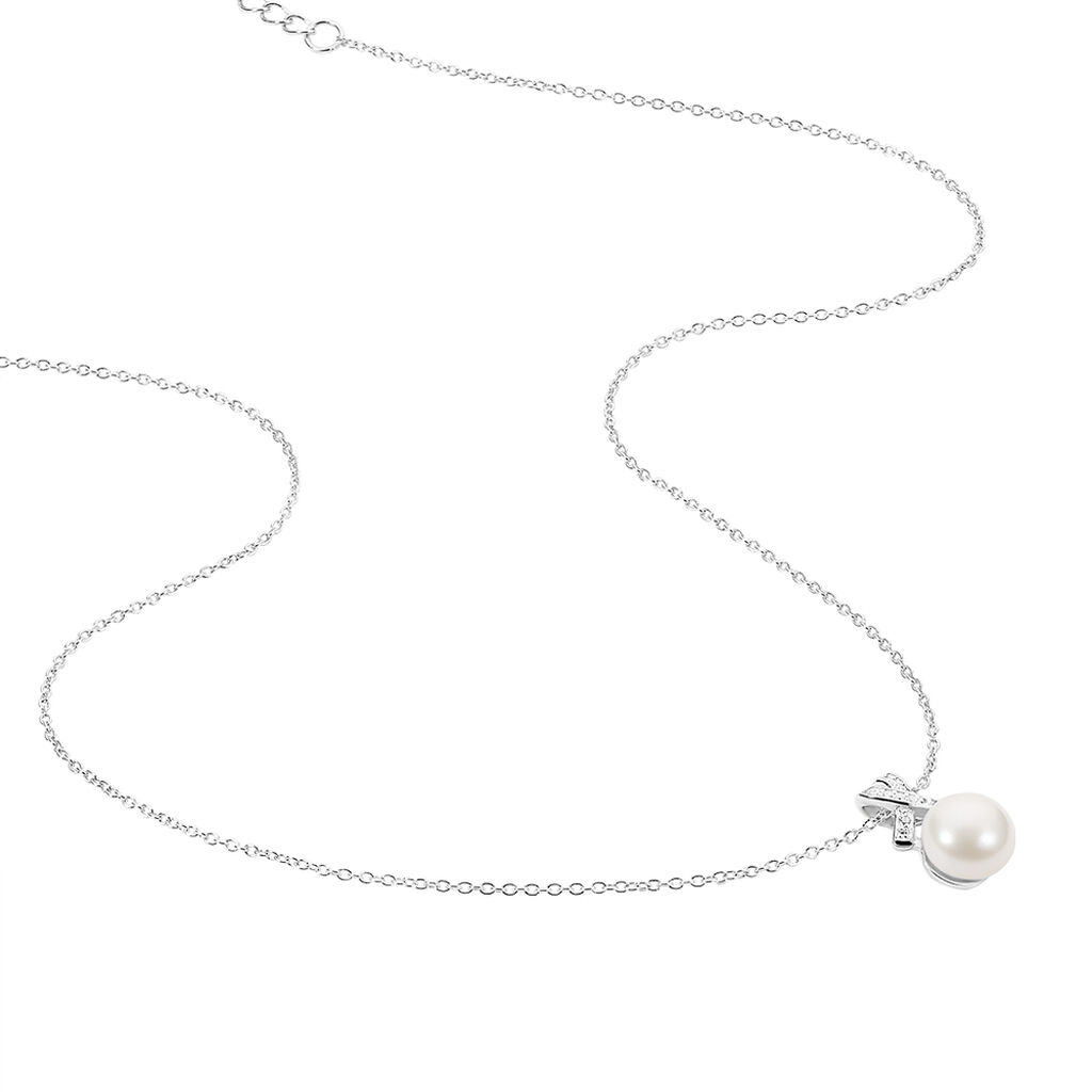 Collier Sathine Argent Blanc Perle De Culture Et Oxyde De Zirconium