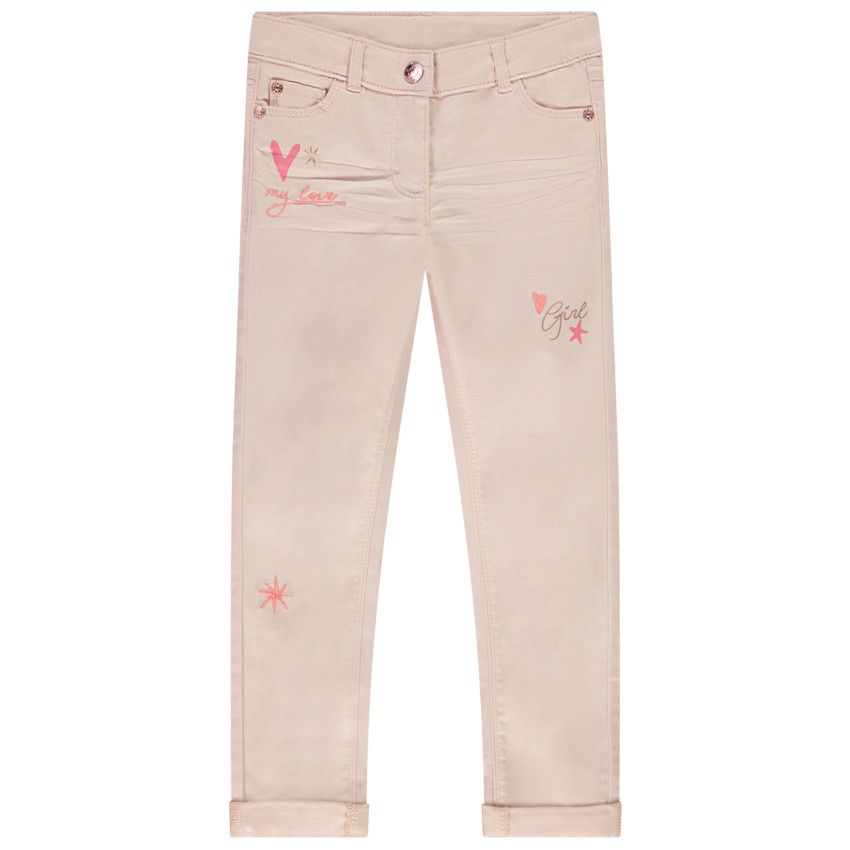 Jean slim uni avec broderies fantaisie pour fille - Multicolore