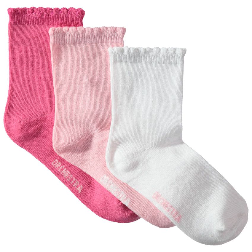 Lot de 3 paires de chaussettes unies avec bord-côte fantaisie - Rose