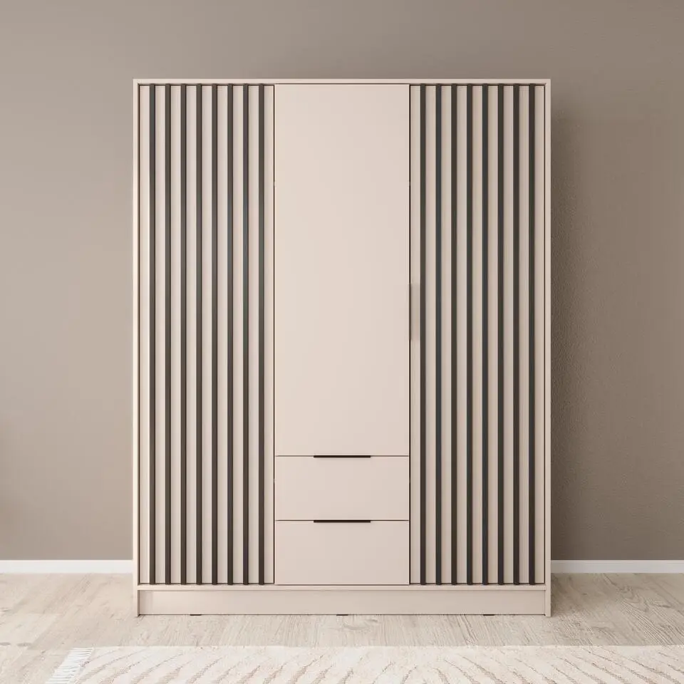 Meubella - Kledingkast Nairobi - Beige - Zwart - 155 cm