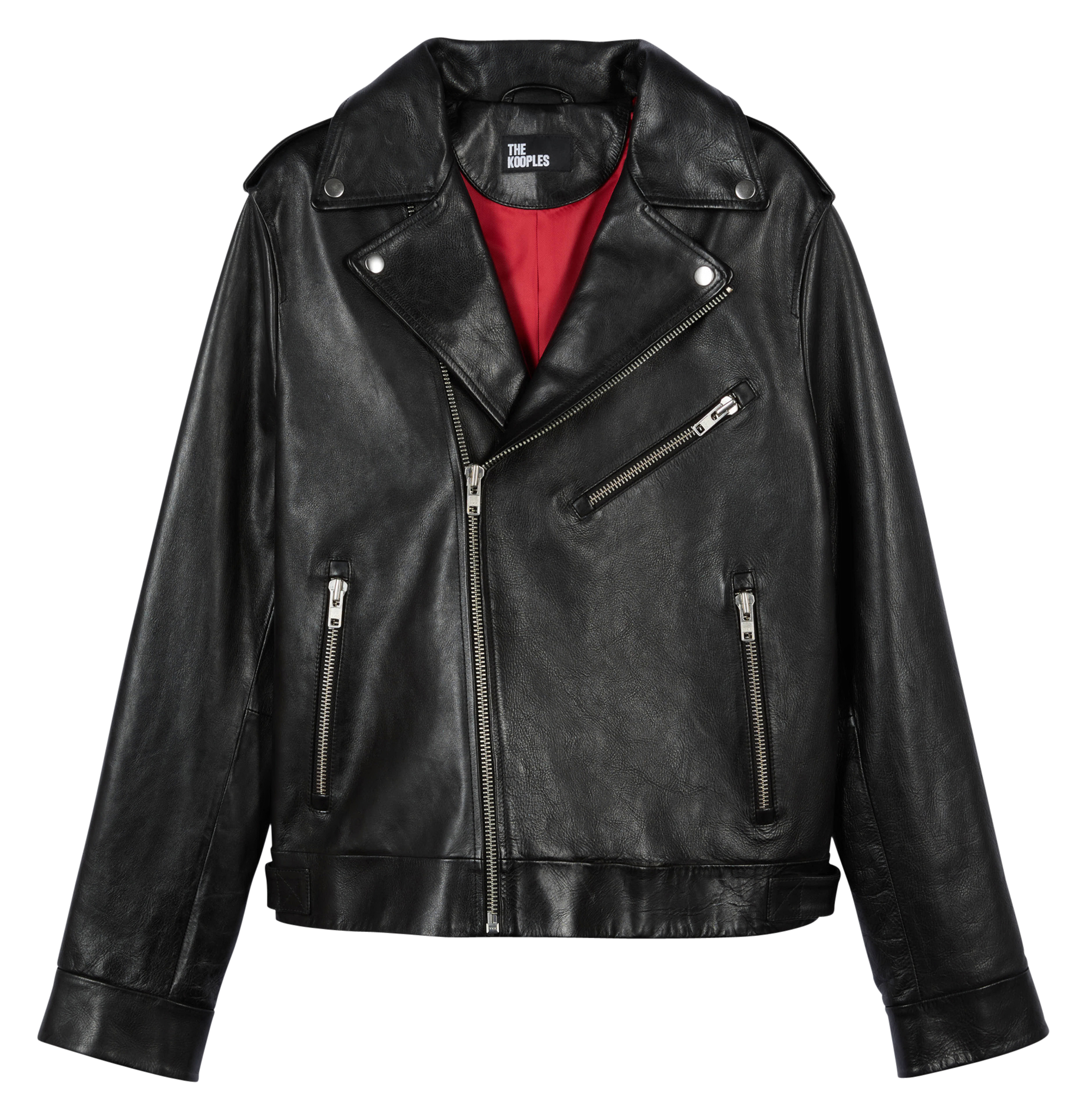 Blouson droit biker en cuir | Noir