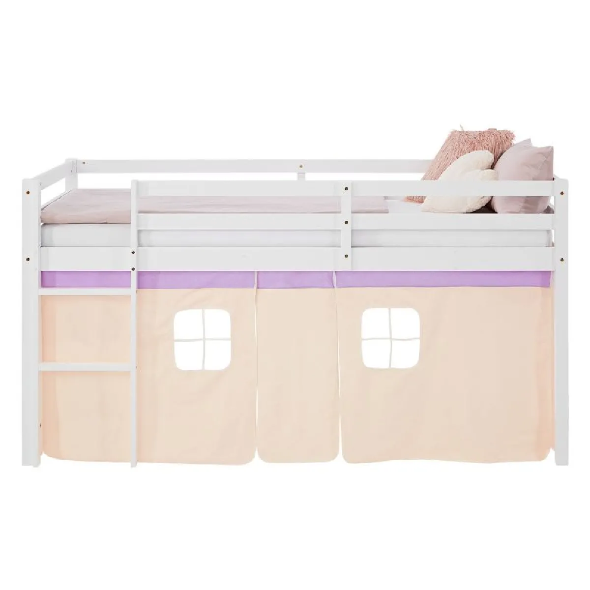 Homestyle4U Lit mi-hauteur 90x200 cm avec sommier et rideau violet pêche