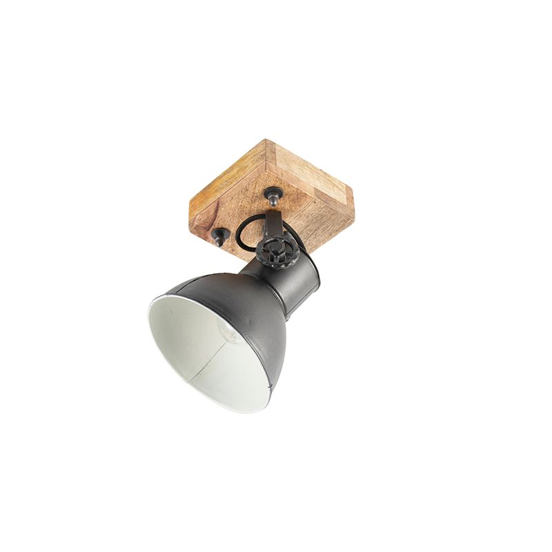 Industriële spot donkergrijs met mango hout 18 cm - Mangoes