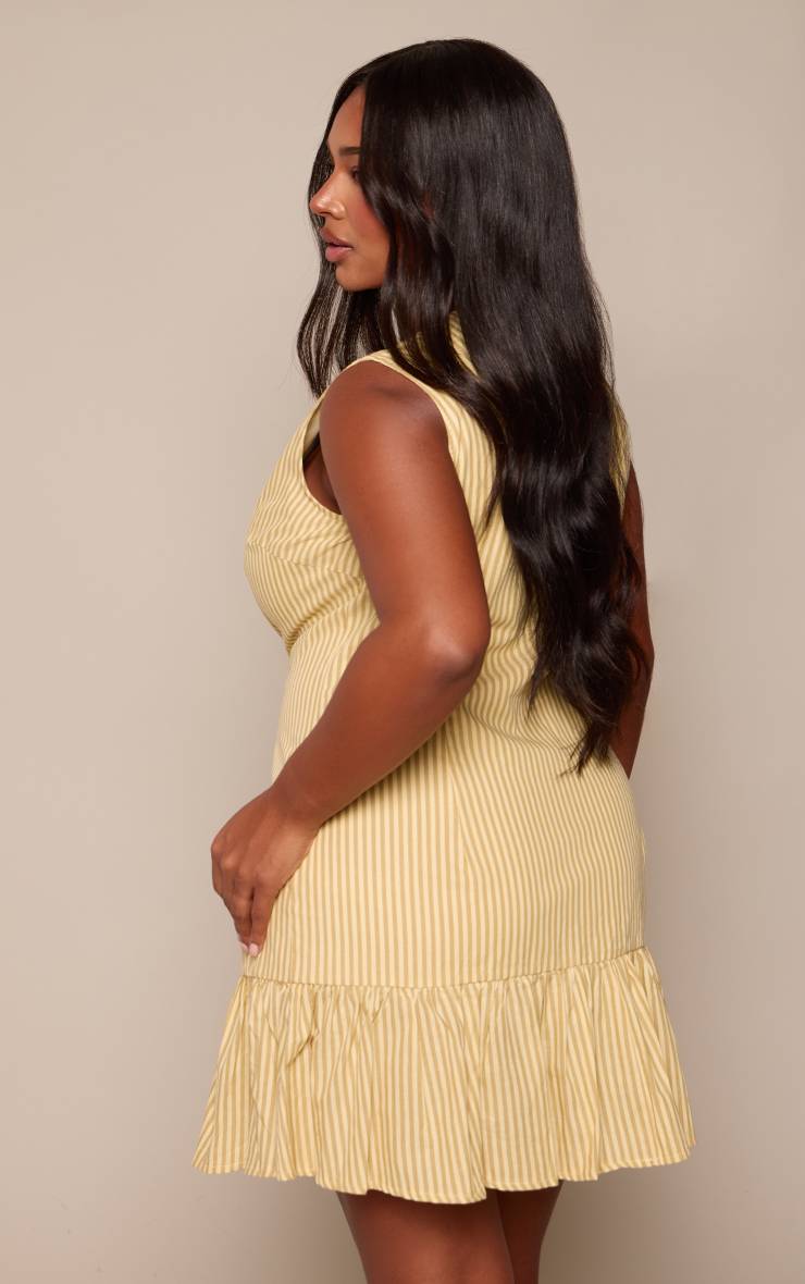 Jaune Robe Moulante Grande Taille À Rayures Avec Détail Boutons Et Ourlet Évasé
