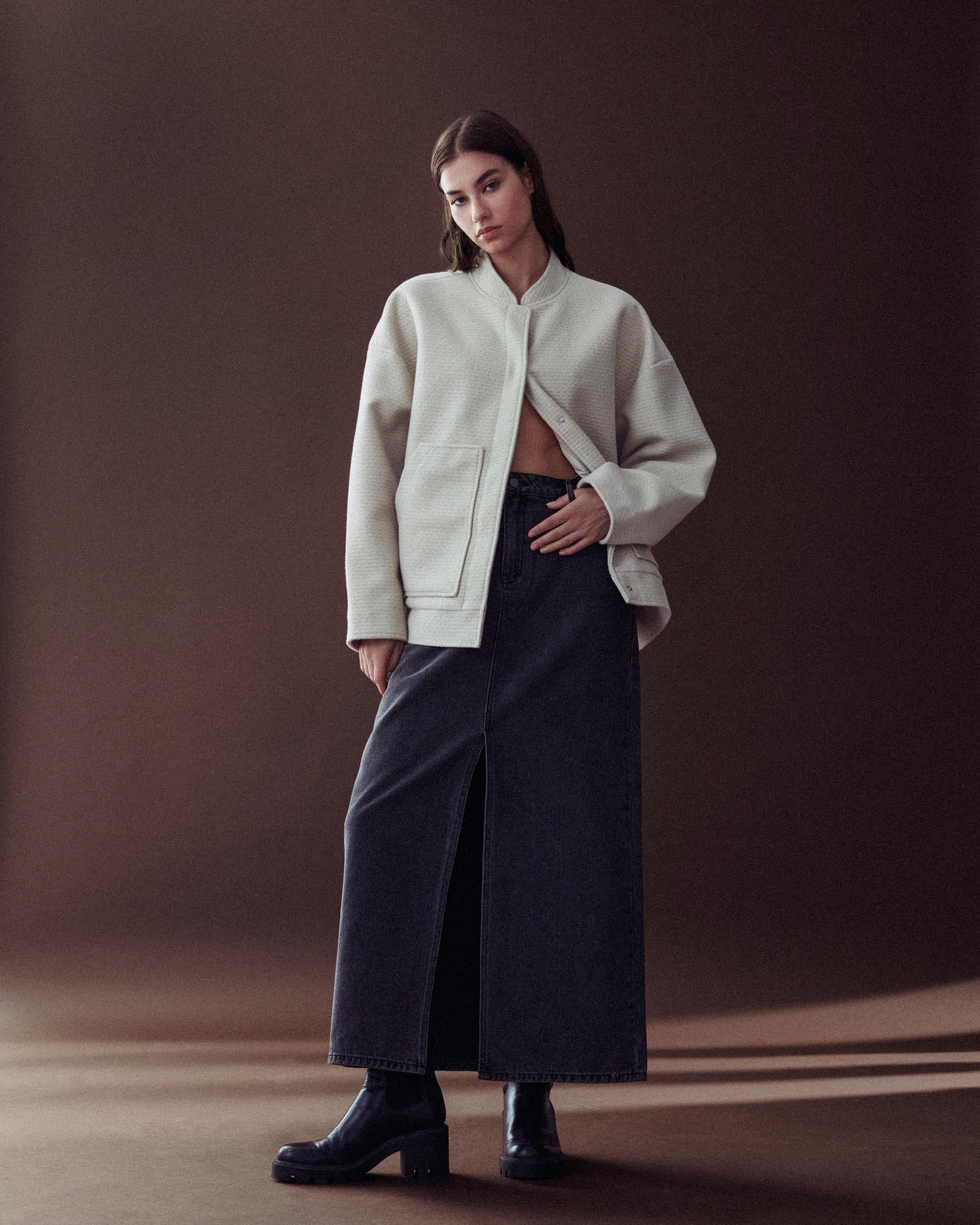 Vila  Vikira Long Washed denimnederdel - sort