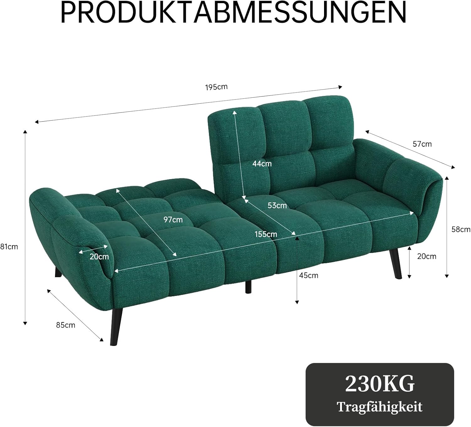 Sofa Mit Schlaffunktion, Klappsofa Sofa 3 Sitzer, Schlafsofa 155x85cm, Bequemes Geeignet Für Wohnzimmer, Büro, Lounge, Zimmer, Schlafzimmer