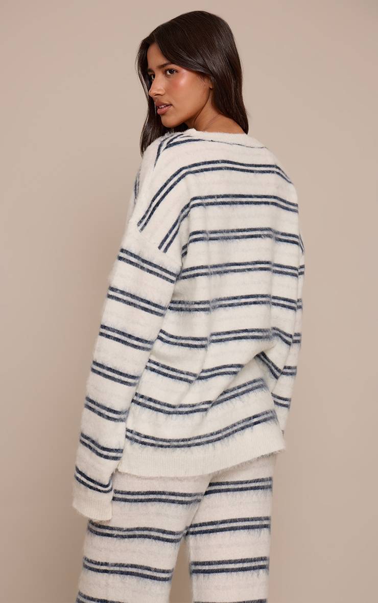 Bleu Clair T-shirt Oversize Rayé Aurora Brossé Tall