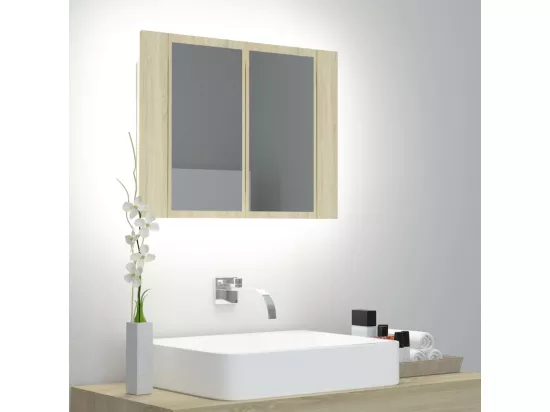 Armoire de salle de bain à miroir à LED Chêne sonoma 60x12x45