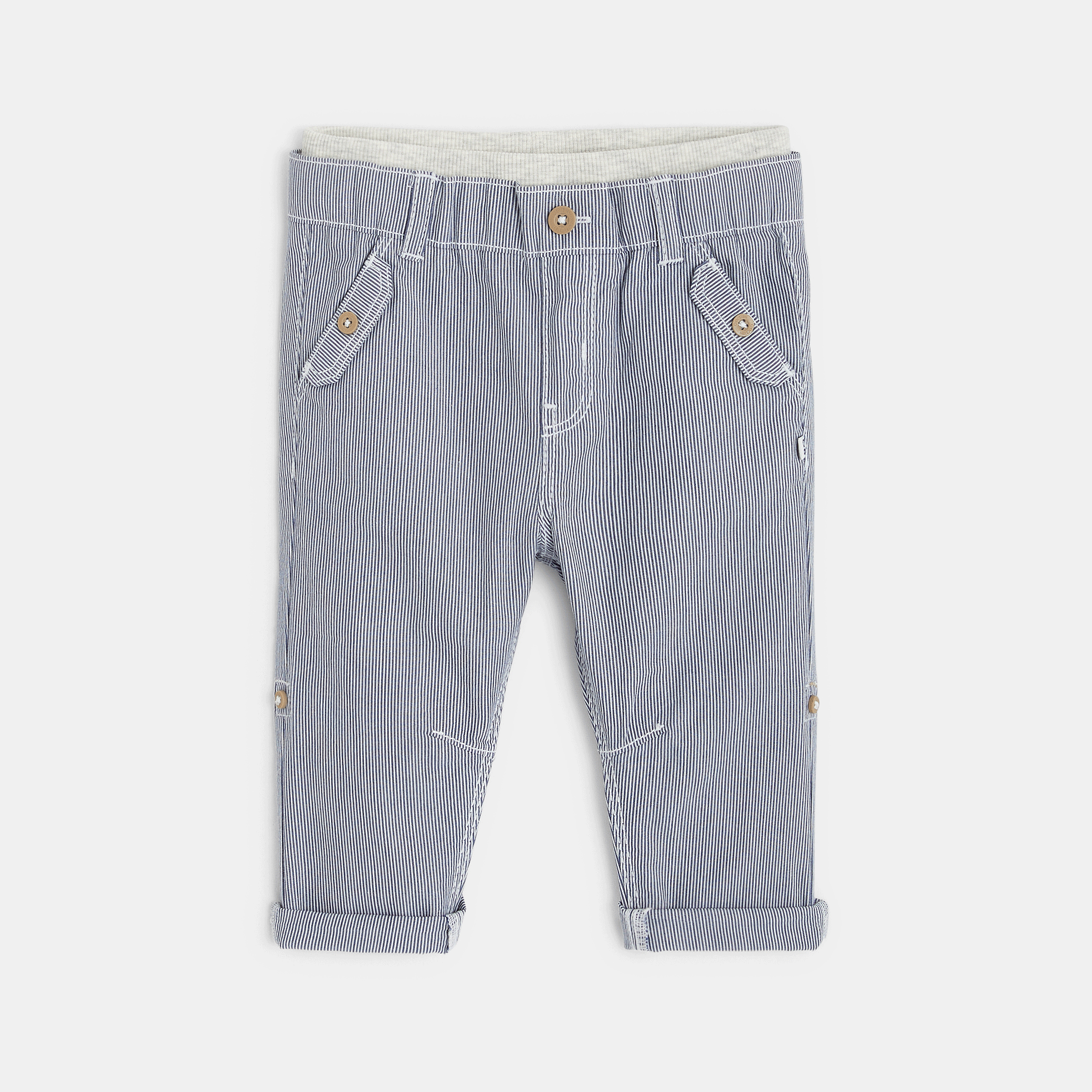 Pantalon toile rayée modulable bleu bébé garçon Bleu