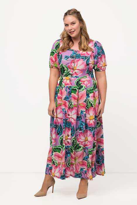Landhauskleid, Leinenmix, Rundhals, Halbarm