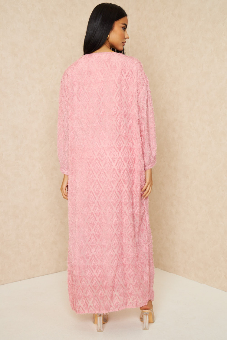Robe gilet longue duveteuse rose