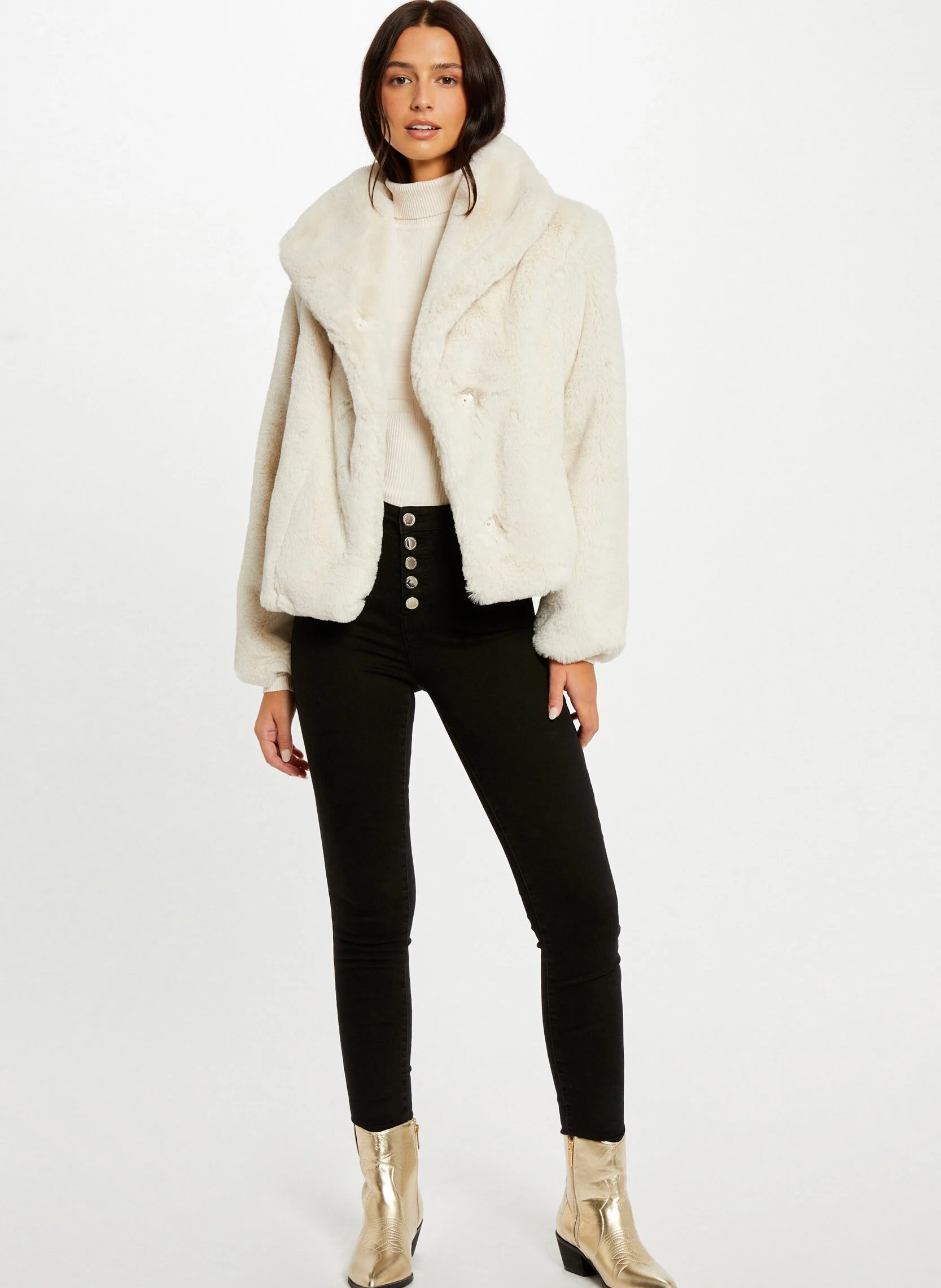 GEDOU - Manteau court en fourrure synthétique| Beige