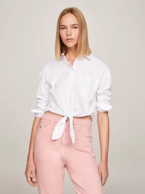 Camisa cropped de modelagem relaxada com amarração frontal