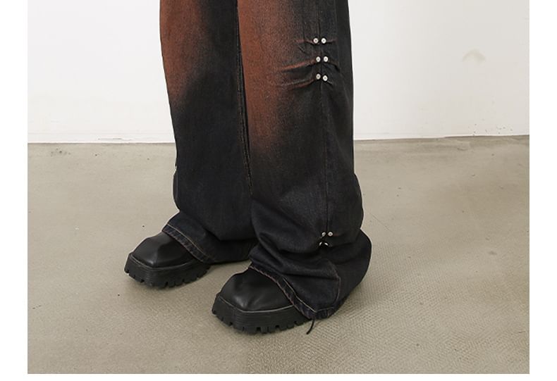 pinkdropper - Mid Rise Washed Wide Leg Jeans