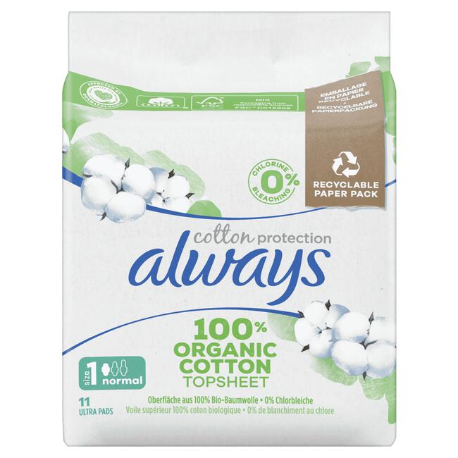 Always Cotton Protection Maandverband Normal Met Vleugels 11 Stuks
