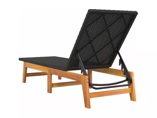 Chaises longues lot de 2 noir/marron résine tressée/bois acacia