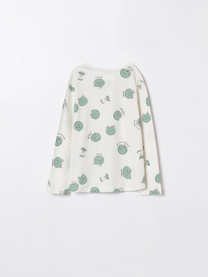 Conjunto com 2 camisetas de manga comprida lisas e estampadas - Off-White