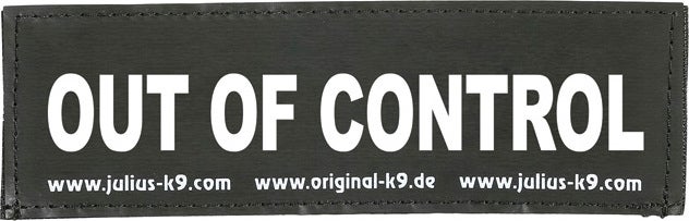 Julius K9 tekstlabel Out of Control zwart 11 x 3 cm 2 stuks