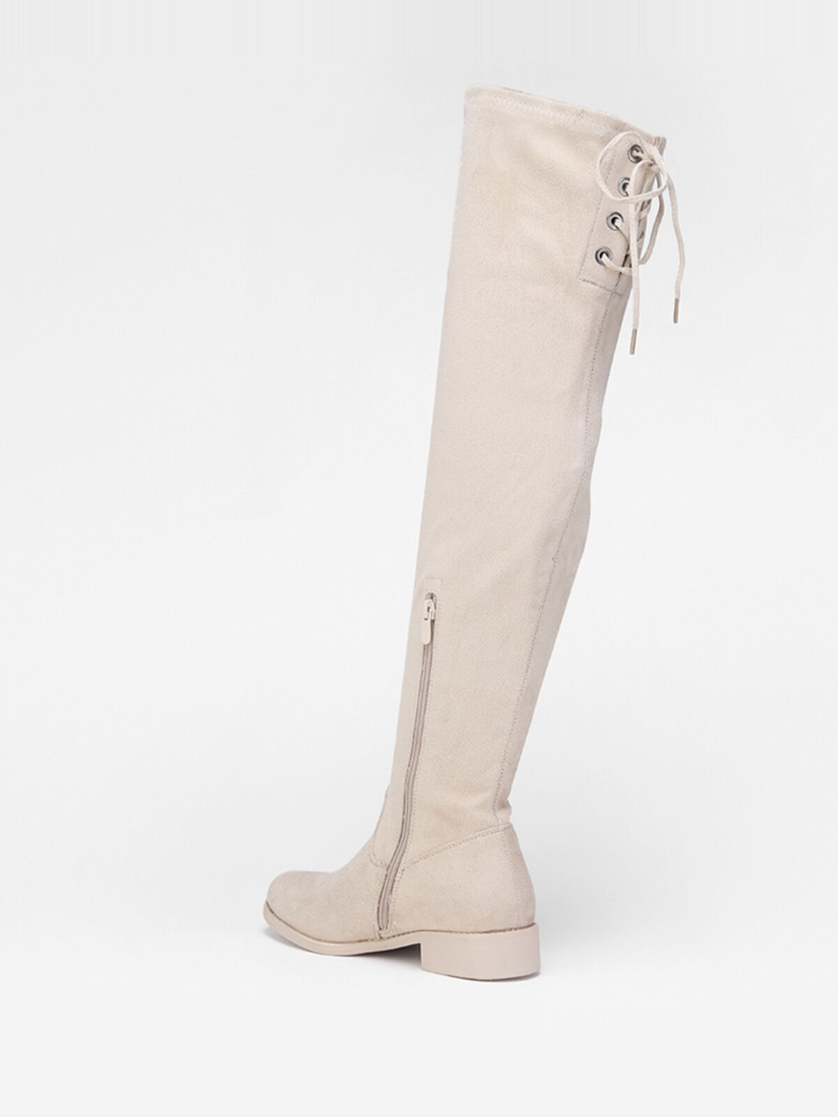 Cuissardes en suédine à laçage- Beige