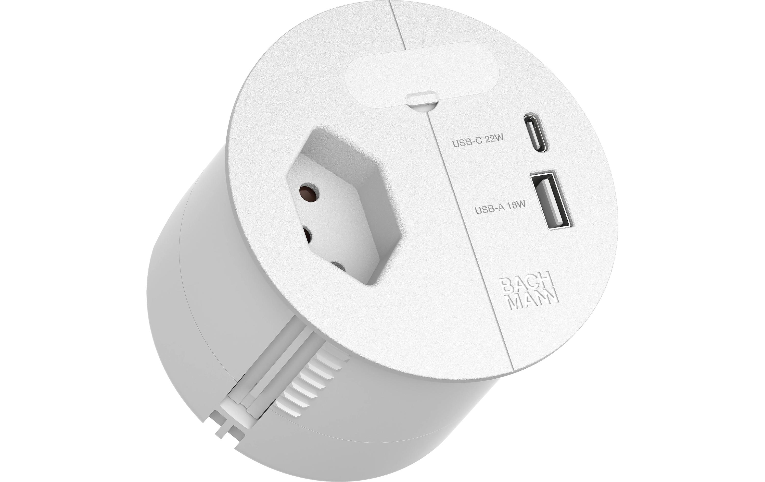 Steckdose Loop in Charge A/C 22W, 0.2m - Weiss<br>Stecker 80 mm,1xT13, 1xUSB