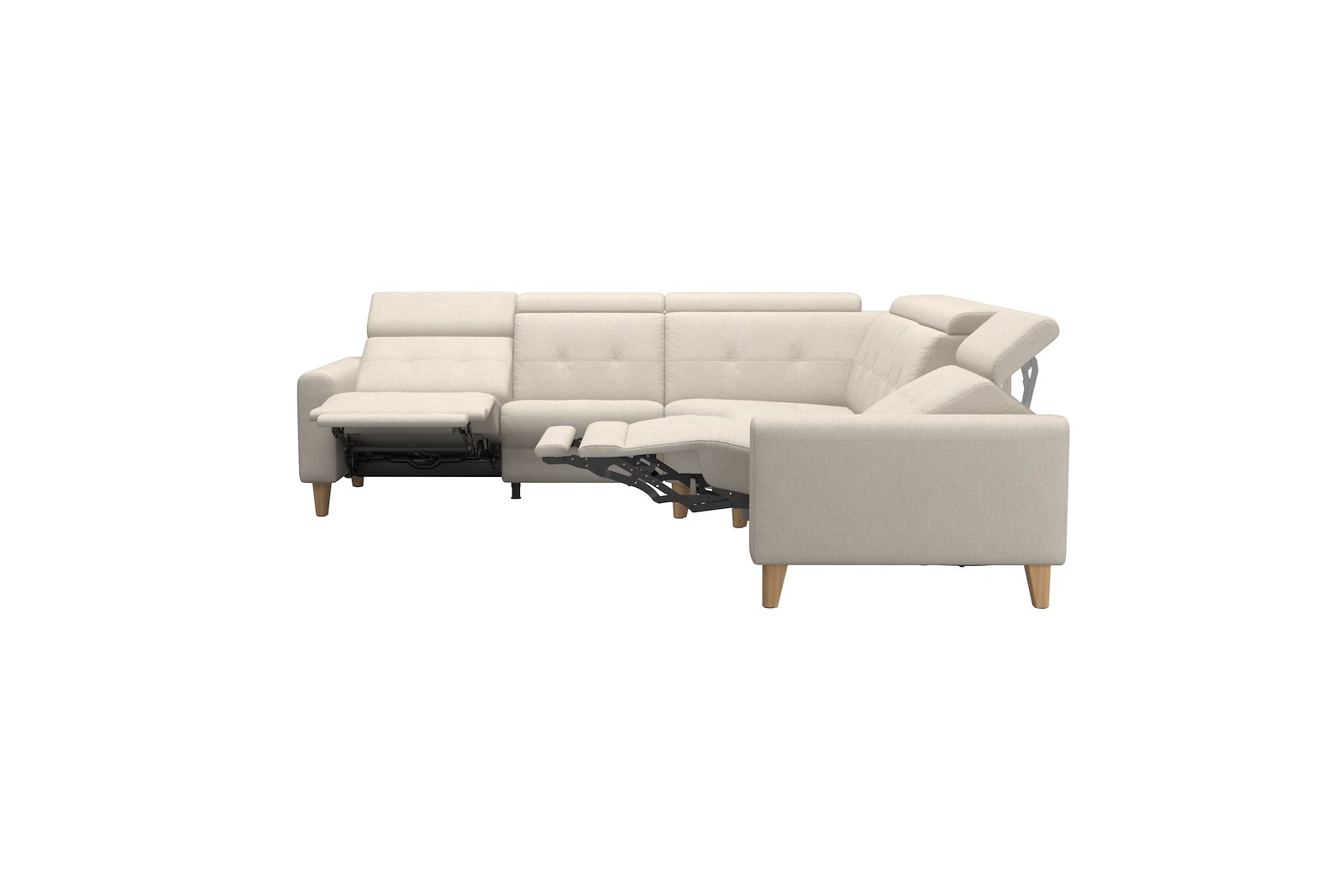 Anna C22 hjørnesofa (PMCMP) Tekstil Daisy Sand med A1 arm og eikbeisede skrå ben, 14 cm. (Power-Manual-CornerManual-Manual-Power)