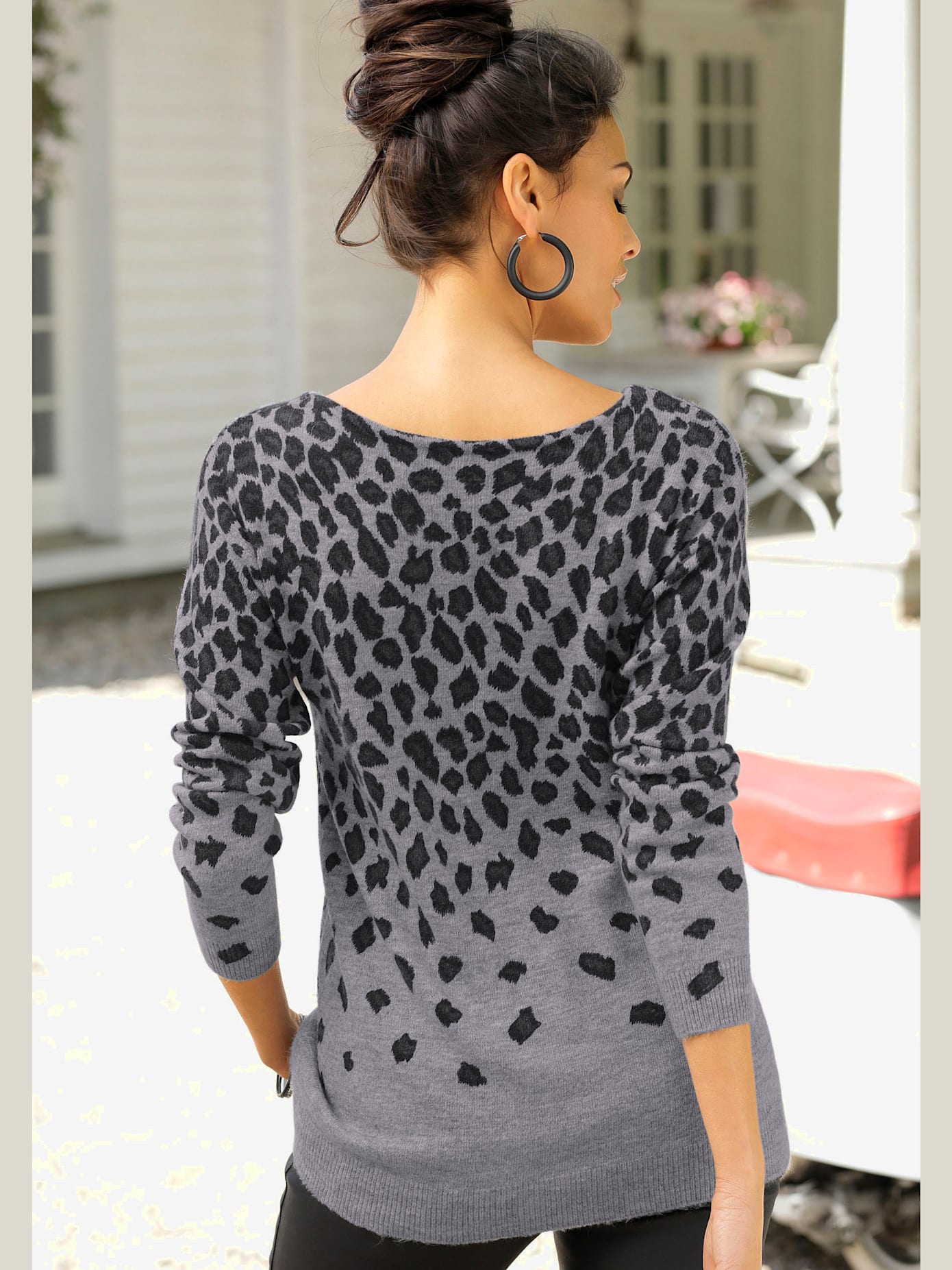 Pull en tricot pull à encolure ronde, imprimé animal