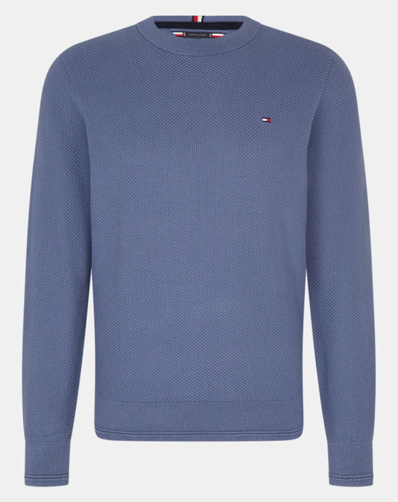 Tommy Hilfiger Pull 100% Coton Bio Basket Weave Structure bleu