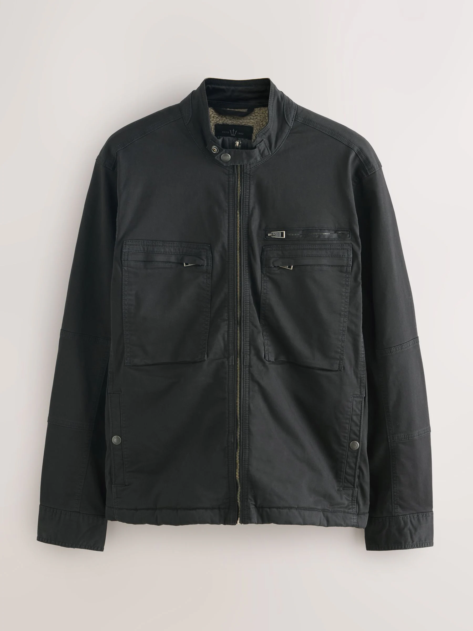 Zwart - Borg Lined Zip Through Funnel Jacket