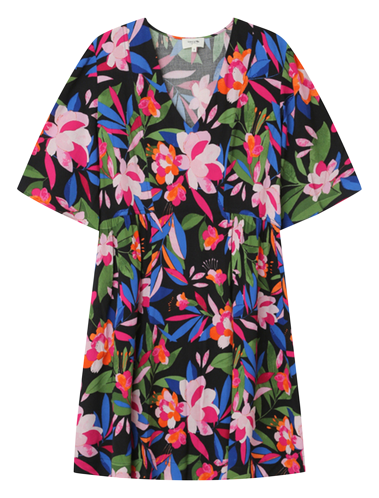 GRACIAS - Robe courte col V imprimée fleuri| Noir