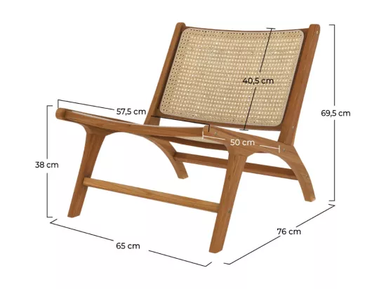 Fauteuil en teck et tressage cannage en rotin - Kilka