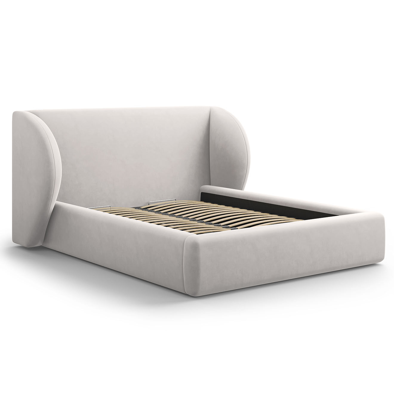 Micadoni Lit Coffre en Velours avec Tête de Lit Miley argenté - 230x187x100 cm