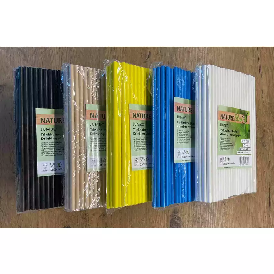 Luxentu Papier-Trinkhalme Jumbo 20 cm 100er Set schwarz