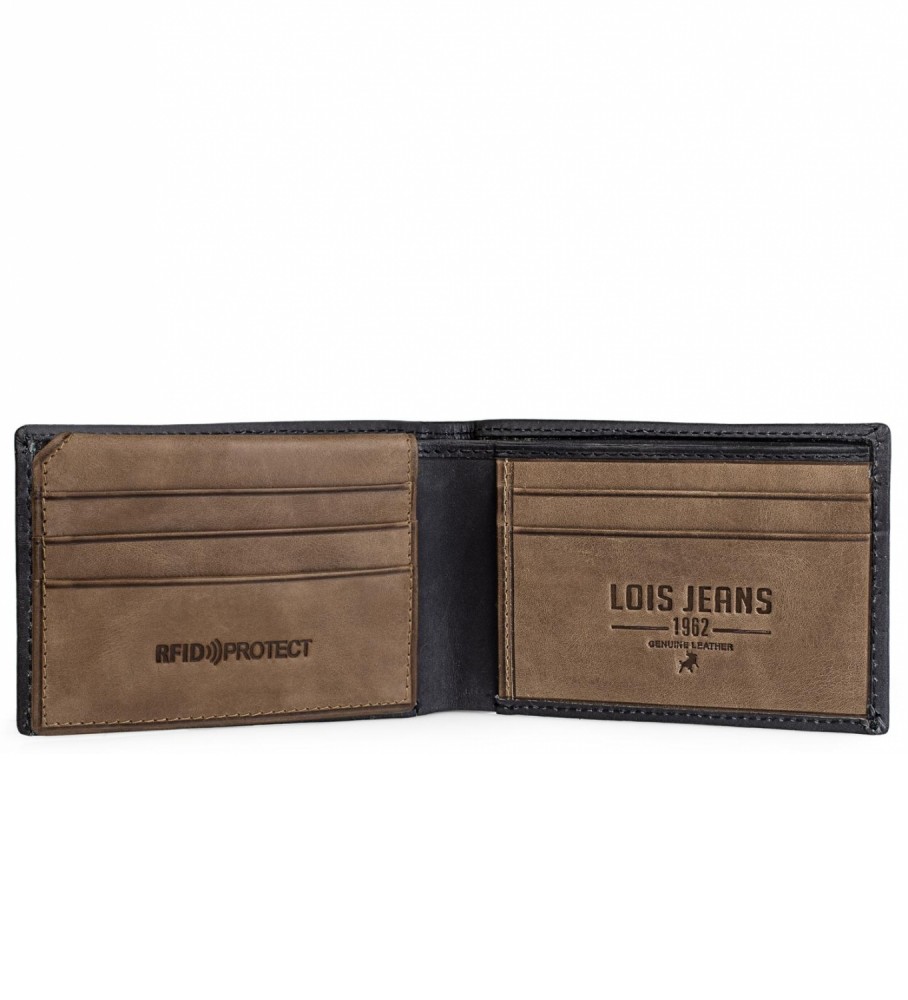 Carteira Lois em couro com porta-moedas externo e proteção RFID LOIS 202286 Preta