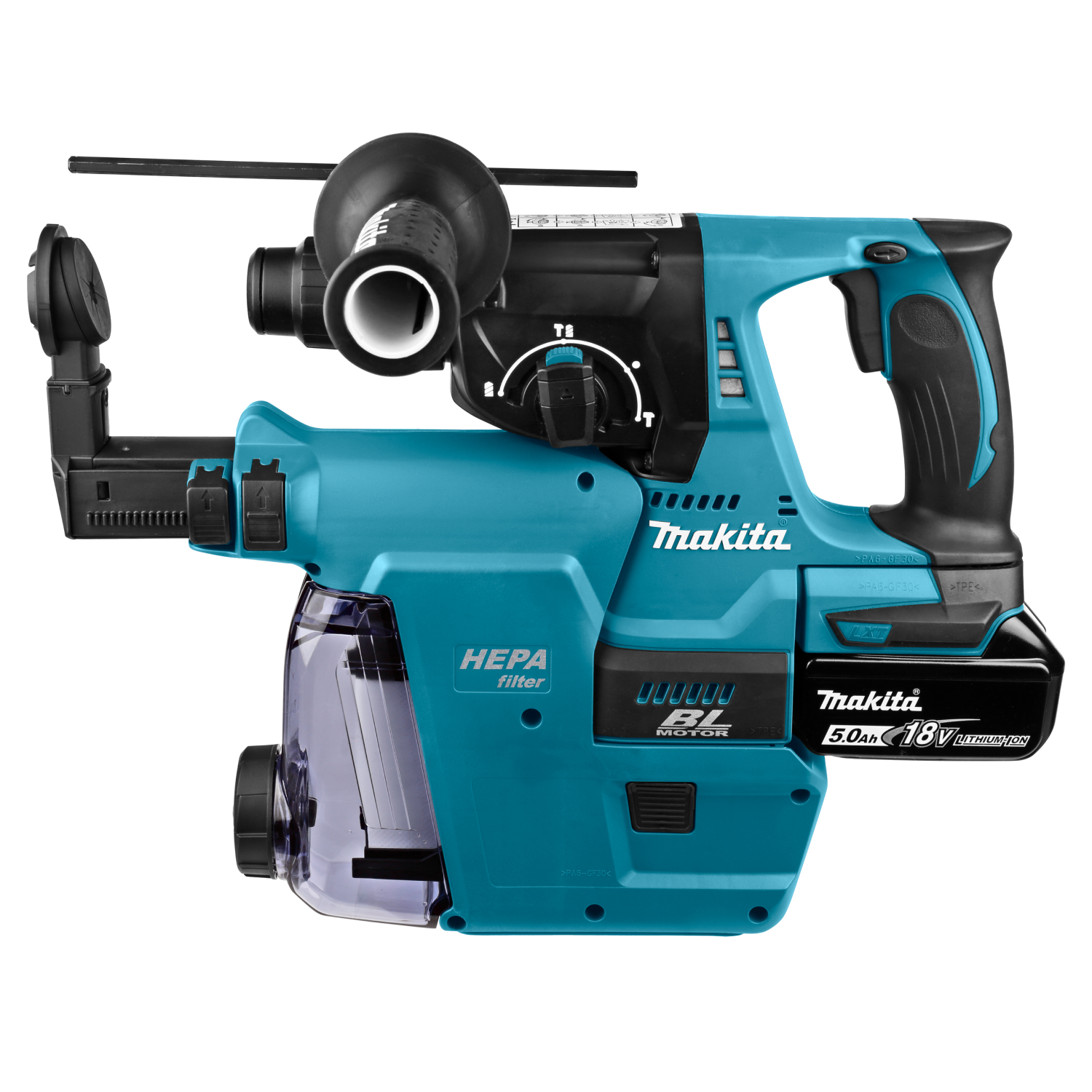 Makita DHR242RTJW 18V Li-Ion SDS-Plus accu combihamer incl. stofafzuiging set (2x 5,0Ah) in Mbox - 24mm - koolborstelloos