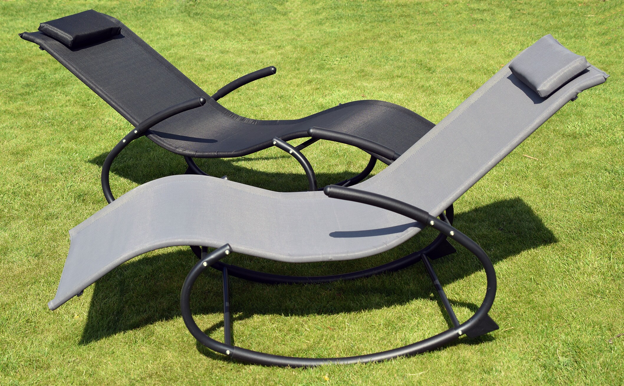 CHILLROI® Schaukelgartenstuhl schwarz Gartenliege Liegestuhl Sonnenliege
