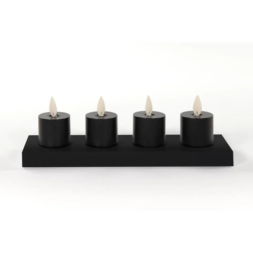Anna's Collection Oplaadbare LED theelichtjes - 4x - zwart -H6 cm