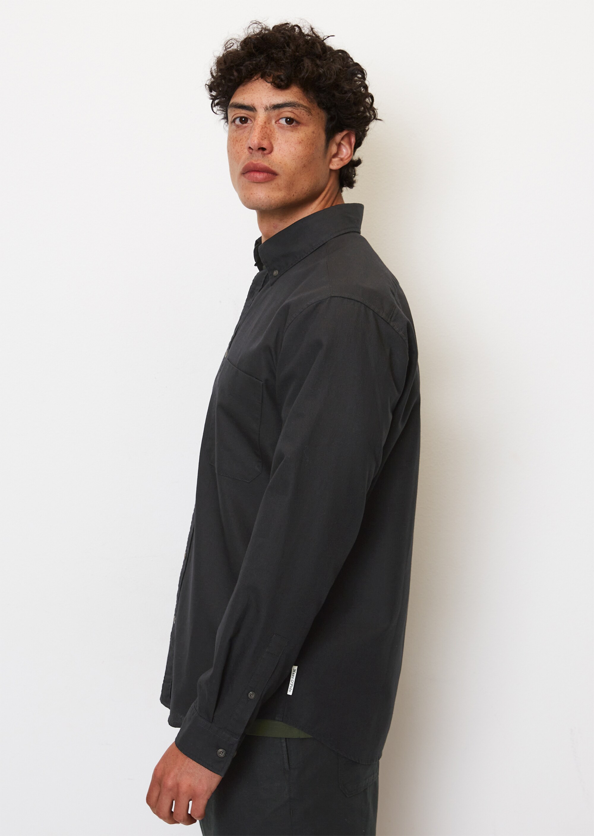 Chambray-Langarm-Hemd regular aus Bio-Baumwolle und Leinen