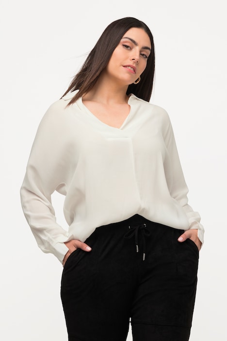 Bluse, Saumschlitz, Oversized, Hemdkragen, Langarm